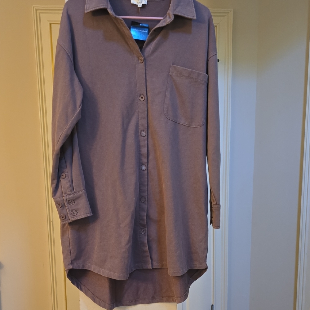 Easel Los Angeles Mushroom Shirt Dress Long Sleeve Collared Button Front Size M